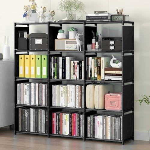 12 Cube Storage Organizer Book Shelves, DIY Open Stackable Bookshelf, Extra Large Plastic Bookcase Rack for Bedroom, Living Room, Home Office by Aocoray
