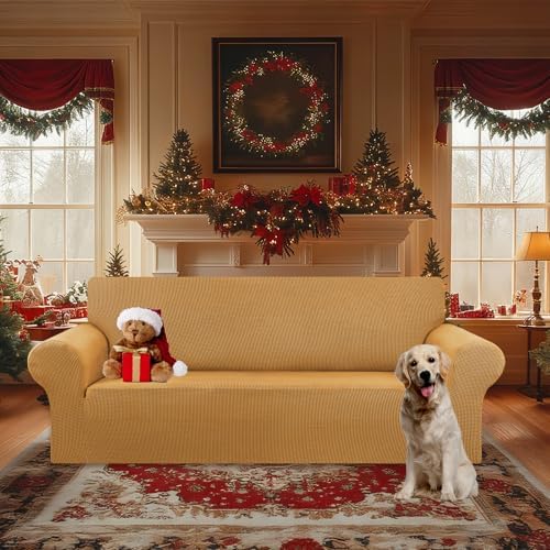 KEKUOU Stretch Oversized Couch Covers for Sofa Slipcover,Golden - Image 2