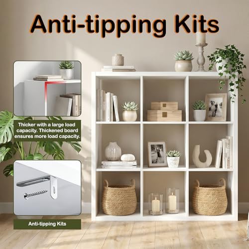 WannabeMyself【2026 Wooden Thick Frame】 9 Cube Storage Organizer with Anti-Tipping Kits, Reversible Open Back Book Shelf,Bookcase for Living Room,Bedroom,Entrance Hall,Office,11.6×36.3×36.3,White - Image 4