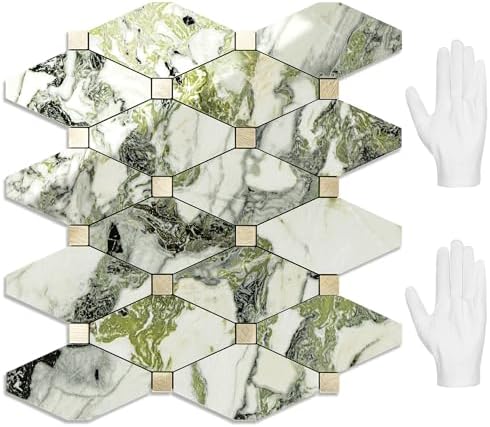 STICKGOO 10 Sheets Peel and Stick Backsplash, Polished Green Marble by STICKGOO