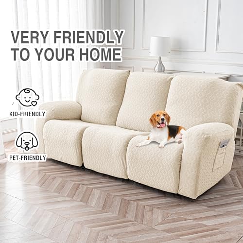 Gennia Waterproof Recliner Sofa Cover,3 Seat Couch Cover,Beige - Image 4