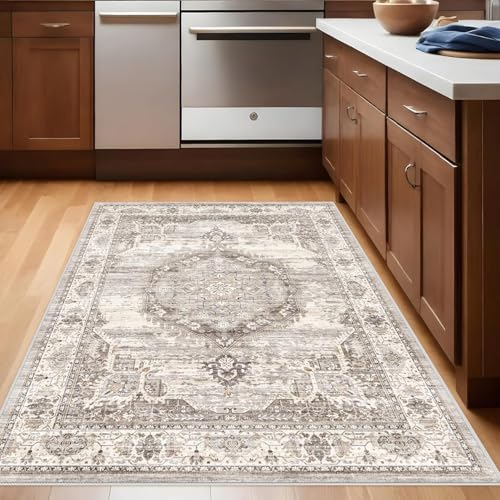 Washable Area Rugs 3x4 Entryway: Soft Ultra Thin Low Pile Mat Machine Washable Indoor Doormat Lightweight Entry Rug Anti Slip Backing Rugs for Living Room Bedroom Kitchen 3'x4' Beige - Image 3
