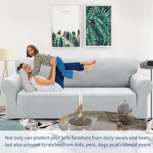 ZNSAYOTX 1 Piece Jacquard Chair Slipcovers for Living Room High Stretch Chair Covers with Arms Anti Slip Pets Friendly Couch Sofa Armchair Cover Furniture Protector (Small, New Pattern Silver Grey) - Image 2