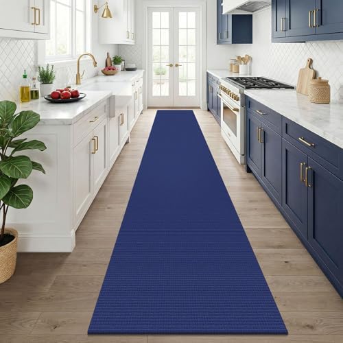 KOZYFLY Cotton 2.5'x14' Runners Rugs for Hallway, Long Washable Runner Rug, Woven Non Slip Kitchen Runner, Flatweave Entryway Rug, Floor Carpet for Entry, Aisle, Hall, Deep Navy Blue - Image 2