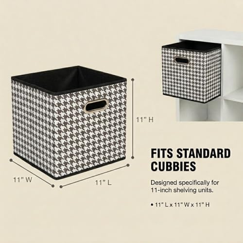 Household Essentials Foldable Fabric Storage Cubes 6-Pack – 11x11x11 Stackable Non-Woven Bins with Chipboard Sides & Grommet Handles – Closet, Shelf, Nursery, or Office Organizer – Houndstooth - Image 7