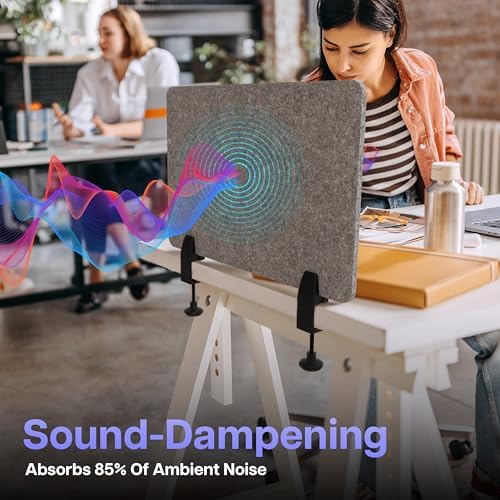 ReFocus Raw Clamp-On Acoustic Desk Divider, Noise-Reducing PET Privacy Panel for Offices, Sound-Dampening Desk Partition for Focused Work, Easy Installation Workspace Divider (24" × 16", Castle Gray) - Image 5
