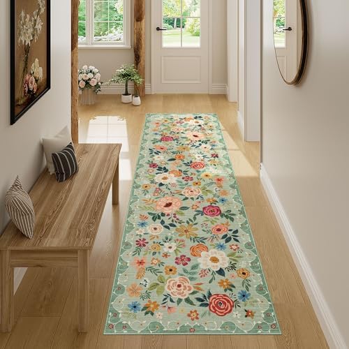 DUKINO 2x7 Runner Rug for Hallway, Washable Runner Rug Non Slip, Green - Image 4