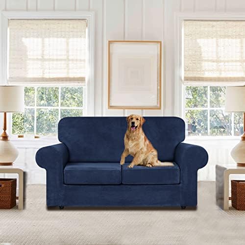 WEERRW Velvet Stretch 3 Pieces Couch Cover for Sofa Washable, Navy Blue - Image 2