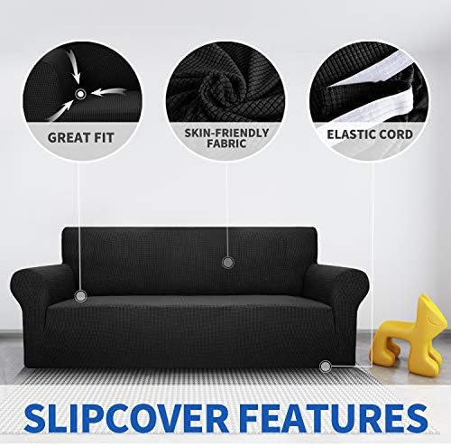 MAXIJIN Stretch Chair Cover Chair Slipcovers with Arms, 1-Piece Couch Sofa Chair Covers for Living Room, Non Slip Armchair Cover (31"-46") Furniture Protector Dogs Pet Friendly (Chair, Black) - Image 5