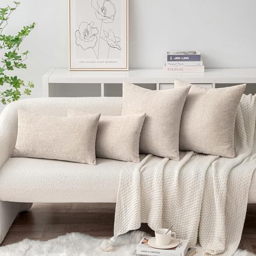 MIULEE Soft Chenille Throw Pillow Covers Light Brown 20x20 Inch Pack of 2 - Image 4