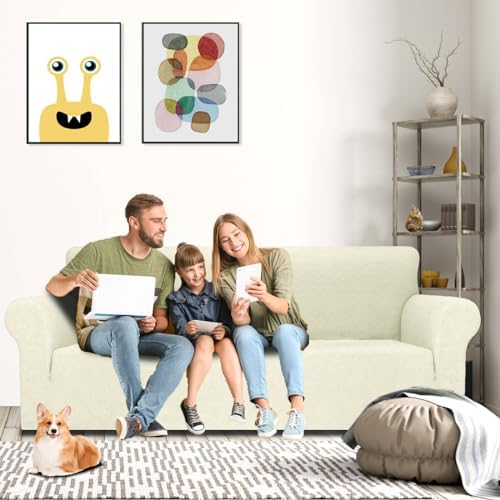 MAXIJIN Stretch Oversized Couch Covers for 3 Cushion Couch (91"-110"), 1-Piece Large Sofa Cover Slipcover Furniture Protector for Kids,Dogs (Extra Large, Diamond Pattern Beige) - Image 2