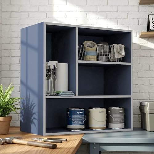 HOMES: INSIDE + OUT Apexa 4-Vertical Storage Organizer Shelves, Stackable Wood Bookcase for Organization, Dorm Teen Room Decor & Home Office, Steel Blue - Image 2
