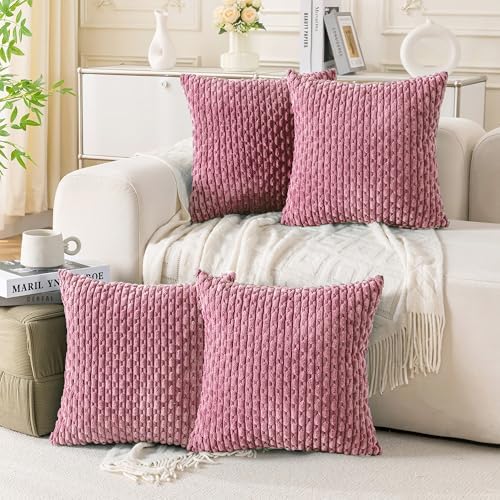 Set of 4 Pink Decorative Throw Pillow Covers 12x20 Inch Corduroy Pillow Covers for Bed Couch Sofa Living Room Soft Cushion Cases - Image 6
