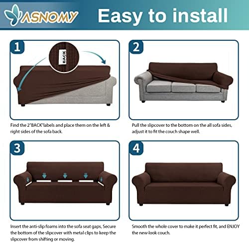 Asnomy Stretch Couch Covers Washable, loveseat Cover Slipcovers,Chocolate - Image 6