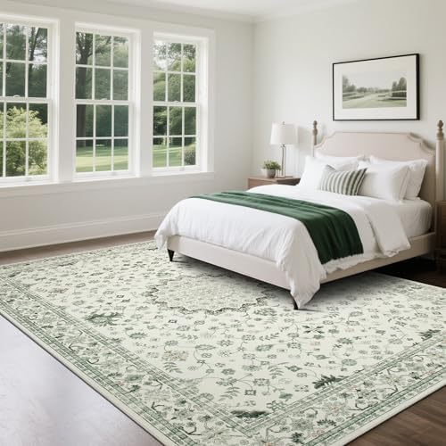 8x10 Washable Area Rugs for Living Room,Bedroom,Dining Room - Green Retro - Image 7