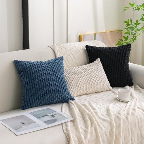 Set of 4 Black Decorative Throw Pillow Covers 20x20 Inch Corduroy Pillow Covers for Bed Couch Sofa Living Room Soft Square Cushion Cases - Image 3