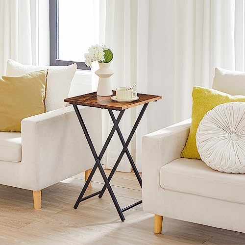 HOOBRO Folding TV Tray Table, Wooden TV Tray, Portable Sofa Side Table, Industrial Snack Table End Table for Small Spaces, Space-Saving, Easy to Install and Fold, Rustic Brown and Black BF27BZ01 - Image 4
