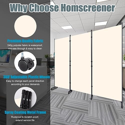 Room Divider Large 3 Panel Privacy Screen,Portable Room Partition on Wheels - Image 3