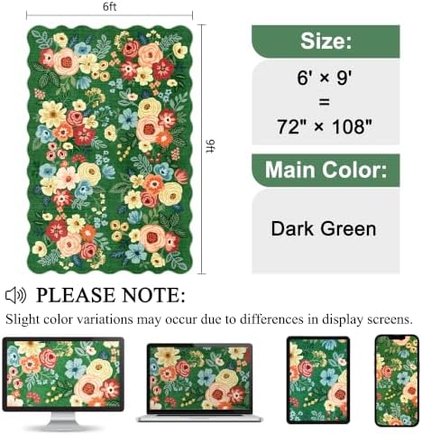 DUKINO 6x9 Area Rugs, Floral Washable Living Room Rug Non Slip, Dark Green - Image 2