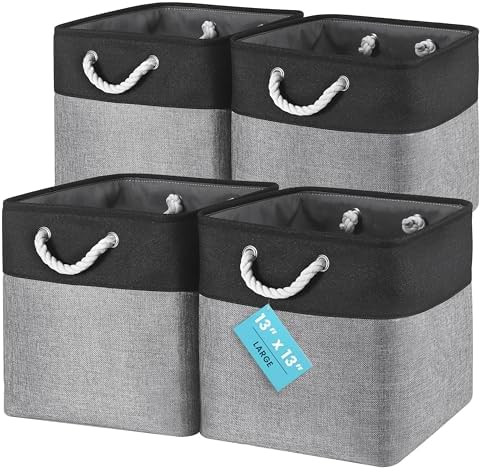 OrganiHaus 13x13 Cube Storage Bins, 4-Pack Fabric Cubes, Rope Handles by OrganiHaus
