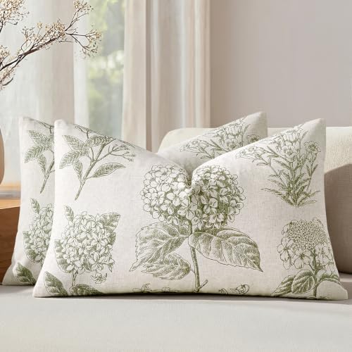 Set of 2 Lumbar Floral Pillow Covers 12x20 Inch Light Green by SWANCOCO
