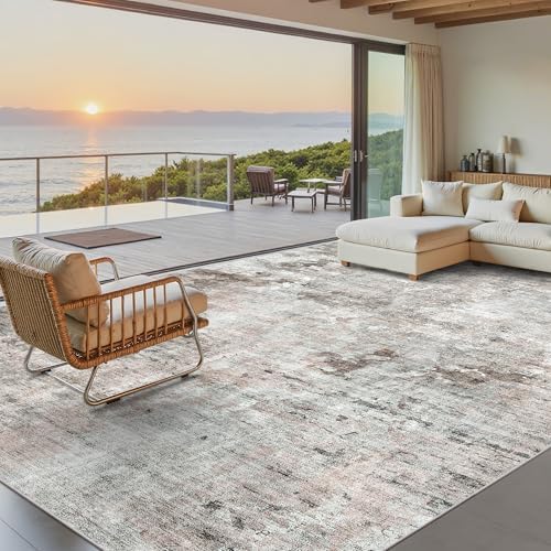 Soalmost 9x12 Area Rugs for Living Room Washable Rug Abstract Pink/Grey by Soalmost