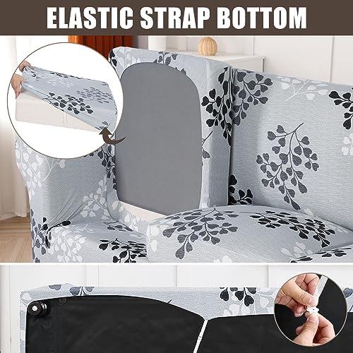 SearchI Stretch Sofa Cover Printed Couch Covers, Floral Pattern 2 Piece Armchair Slipcover with Separate Chair Cushion Cover, Washable Furniture Protector for Living Room(Armchair,Leaf Pattern) - Image 4
