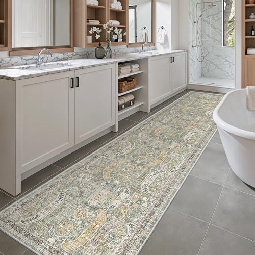 Madane Washable Runner Rugs 2x10 Long for Hallway Kitchen, Green/Gold - Image 3