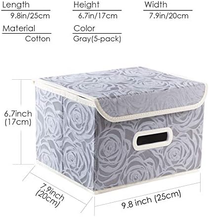 PRANDOM Stackable Storage Boxes with Lids [5-Pack] Fabric Decorative Storage Bins Cubes Organizer Containers Baskets with Cover Handles Divider for Bedroom Closet Living Room Grey 9.8x7.9x6.7 Inch - Image 5