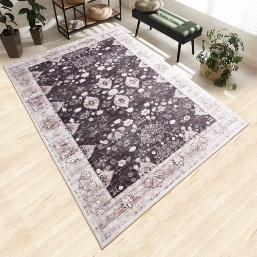 Hanples 4x6 Area Rugs for Living Room, Washable Rug Vintage Floral, Coffee - Image 4