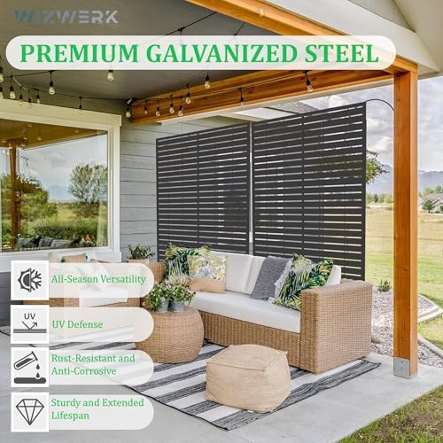 6FT Outdoor Metal Privacy Screen – Decorative Privacy Fence and Room/Garden Divider, Weather-Resistant Freestanding Panel with Stand, Durable Steel for Patio, Garden, Balcony, or Backyard - Image 2