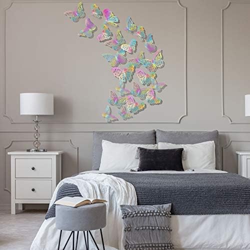 Bememo 72 Pcs 3D Butterfly Wall Decals, 3 Sizes,Holographic White | Metallic Hollow Design for Bedroom Living Room, Removable Adhesive Wall Decor, Easy Peel Stick Party Decoration Stickers - Image 4