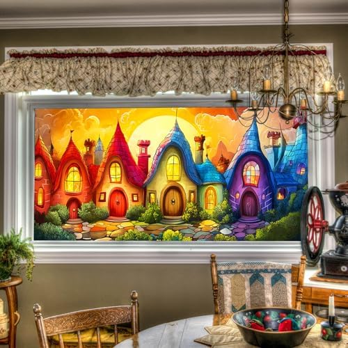 HOMETITUTE Colorful Fantasy Village Window Cling 39.3x17.7 Inch PVC by HOMETITUTE