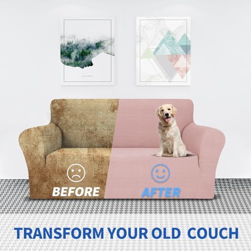 MAXIJIN Loveseat Cover Sofa Covers (55"-69"), 1-Piece Stretch Couch Covers for 2 Cushion Couch Love Seat Slipcover with Elastic Bottom for Kids,Dog (Loveseat, Diamond Pattern Dusty Pink) - Image 5