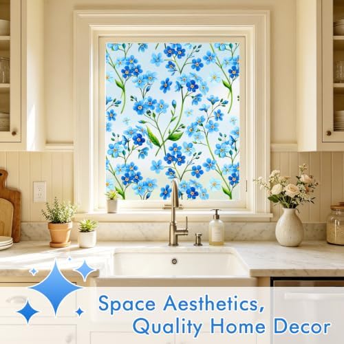 SOMWISE Frosted Glass Window Privacy Film with Tools, Heat Blocking, Anti-UV, Anti-Glare, Static Cling, Decor for Home Bathroom Door, Renter Friendly, Removable, Reusable, Blue 23.5Inchx78.5Inch - Image 5