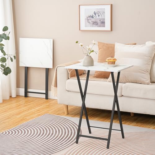 HOOBRO Folding TV Tray Tables, Set of 2 Stable Snack Table for Small Space, Portable Sofa Side Table, Easy Assembly and Storage, Ideal for Snacks and Meals in Living Room, Marble and Black BW25BZ01 - Image 4
