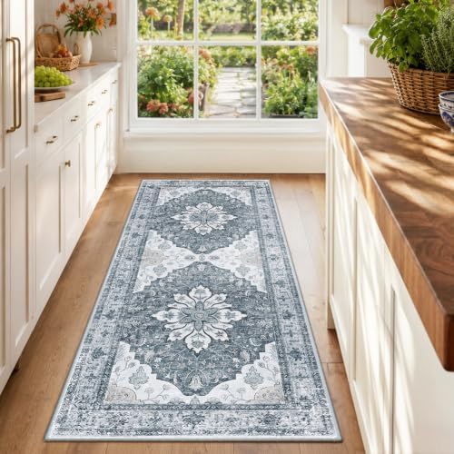 RELEANY Washable Area Rug, Runner 2'x6', Grey/White/Beige by RELEANY