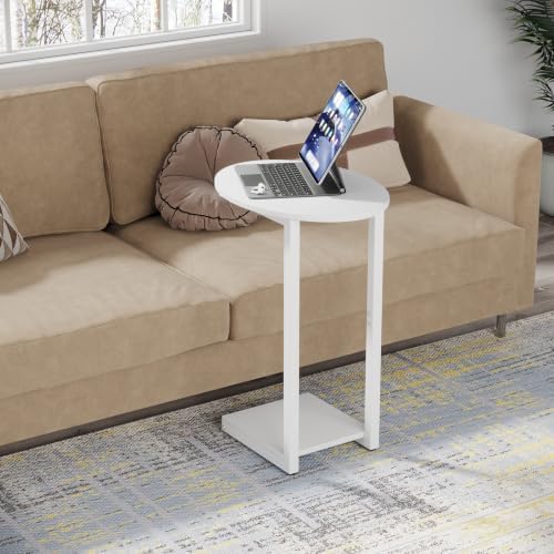 Hosfais Small Side Table End Table, C-Shaped Wood Coffee Table TV Tray for Eating Couch Tables for Small Space, Living Room, Bedroom, Couch (White 2 Pack) - Image 5