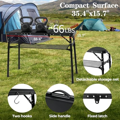 3ft Folding Camping Table with 3 Adjustable Height Max 27.3 Inch - Image 5