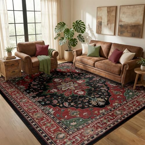 RELEANY Washable Area Rug, 5'x8', Red/Black - Image 2