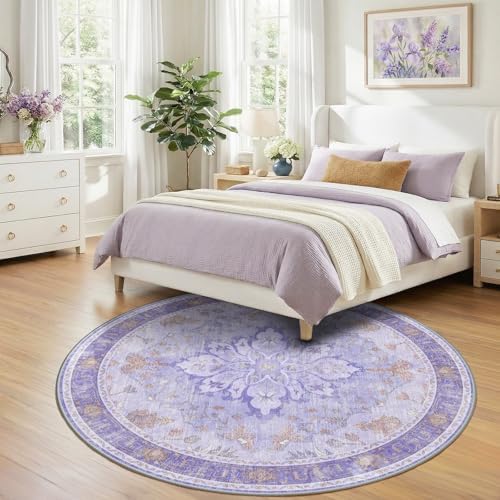RELEANY Washable Area Rug, Round 7ft, Purple - Image 2