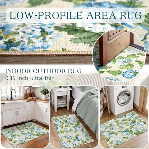 Front Door Mat Indoor Outside Entrance 2x3 Blue Hydrangea Entry Rug - Image 7