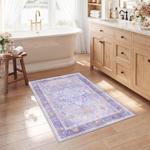 RELEANY Washable Area Rug, Small 2'6"x4', Purple by RELEANY