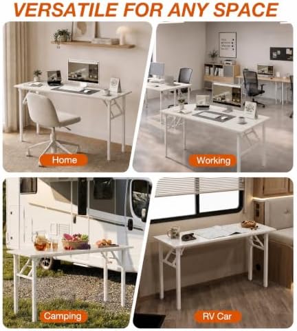 XBurmo Folding Desk Foldable Table, No Assembly 55.1" Foldable Desk Space-Saving Workstation for Small Space, Computer Table, Flat Storage for Home Office, Bedroom, Dorm, Study Room, White Ash - Image 6
