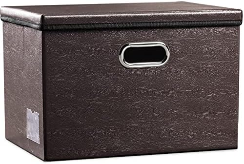 PRANDOM Large Collapsible Storage Bin with Lid [1-Pack] Leather Fabric Foldable Storage Box Organizer Containes Basket Cube with Cover for Home Bedroom Closet Office Nursery Brown (17.7x11.8x11.8) by Prandom