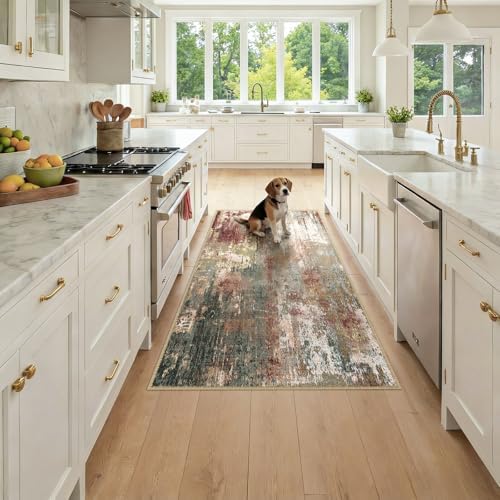 RELEANY Washable Runner 3'x6' Abstract Area Rug for Hallway Rustic Brown by RELEANY