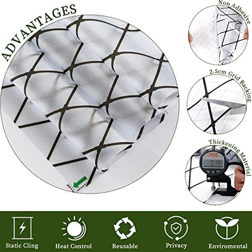 VELIMAX Frosted Black Lattice Window Film Static Cling Window Privacy Films Decorative Glass Vinyl Film for Windows Removable Sun Blocking Anti-UV 29.5x157.4 inches - Image 3