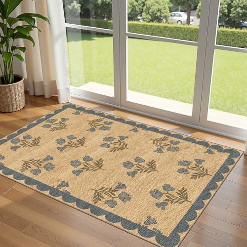 3x5 Floral Entry Rug - Washable Indoor Outdoor Mats for Front Door by Othilic