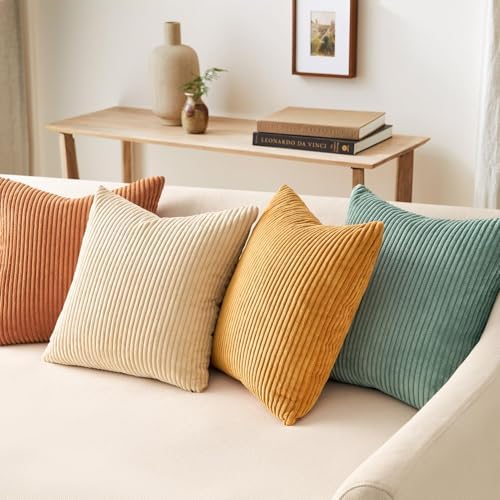 Topfinel Large Decorative Throw Pillow Covers, Soft Velvet Modern Double-Sided Designs Euro Shams Set of 4, Mix and Match for Home Decor, Pillow Inserts Not Included (24x24 inch, Orange/Teal) - Image 4