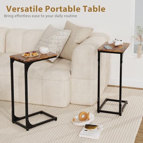 C Shaped End Tables Couch Table TV Trays Set of 2, 7" Wide, Rustic Brown - Image 2